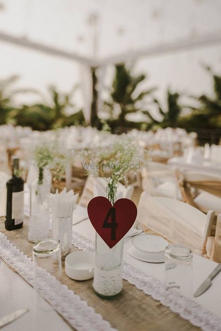 Photo of White table setting with heart numbers