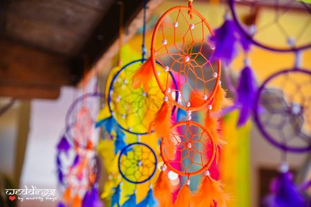 Colourful dreamcatchers hanging in mehendi as props