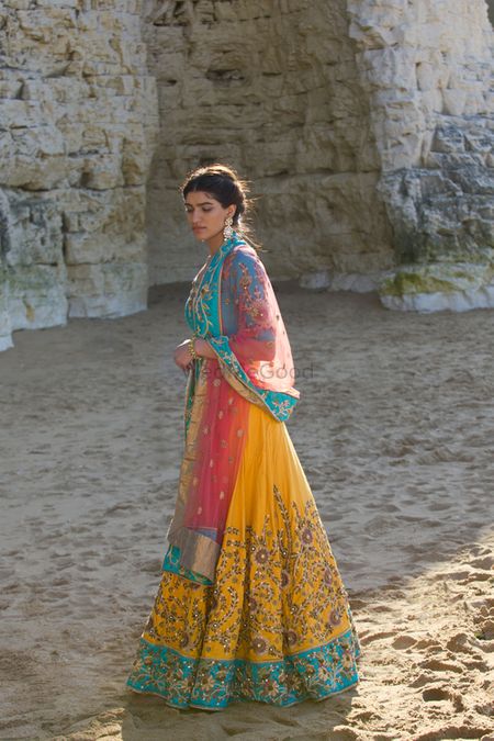 Photo of Multicolour lehenga for mehendi with yellow skirt