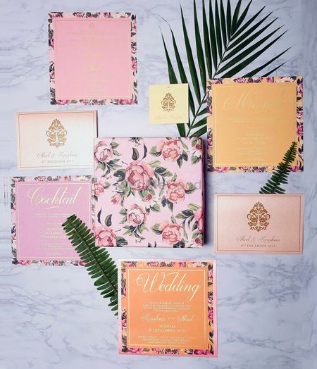 Photo of floral print wedding cards
