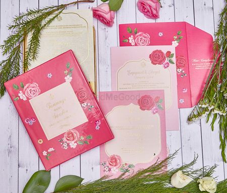 rose print wedding cards