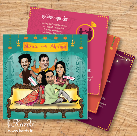 Photo of Caricature wedding card with family members