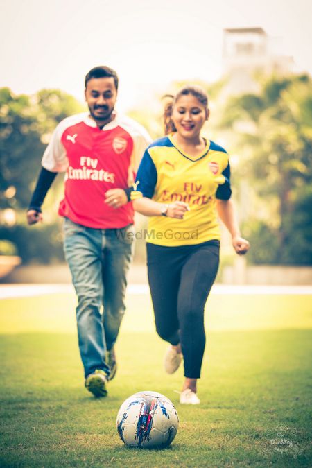 Photo of Football themed pre wedding shoot idea