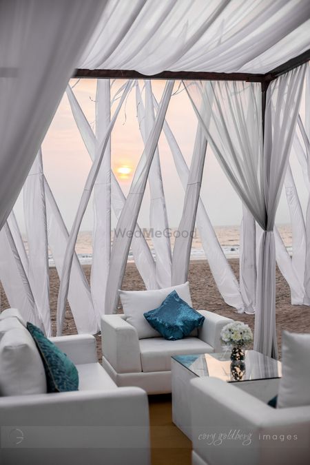 Beach wedding seating ideas with draped mandap