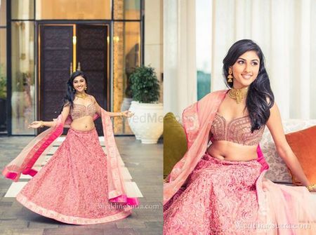 light lehenga with short choli and V neck