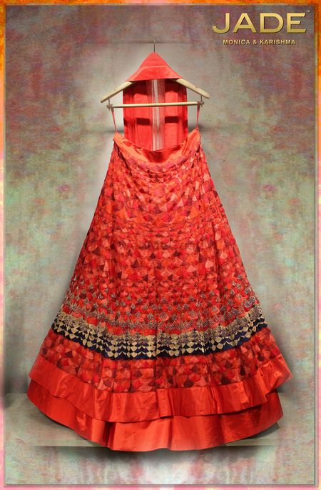 Photo of red bridal lehenga all over thread work