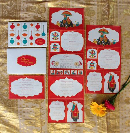 Red and white palace wedding invitation card