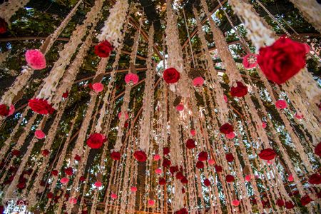 Photo of Hanging floral strings with mogra and roses