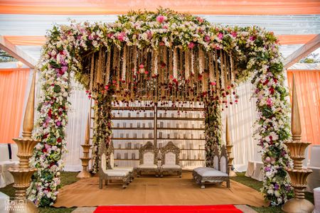 Fairytale floral mandap with hanging strings