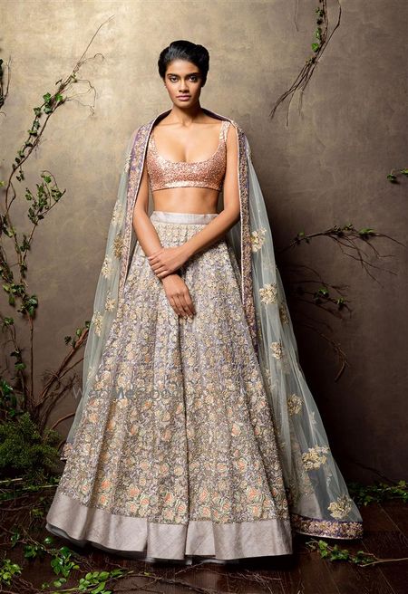 lavender lehenga with gold work