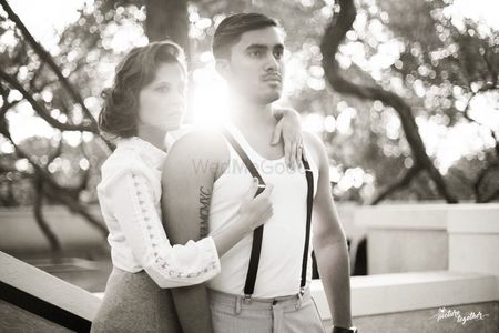Photo of Contemporary pre wedding shoot in black and white