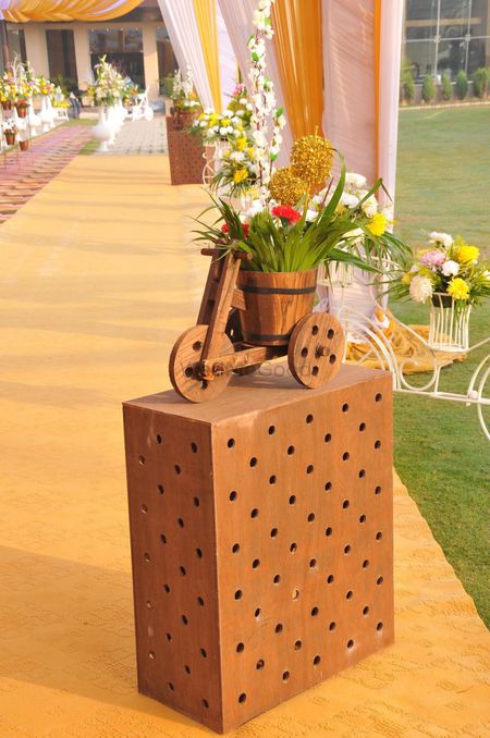 wooden cycle and box entrance decor