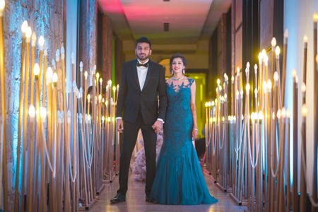 Teal color engagement gown