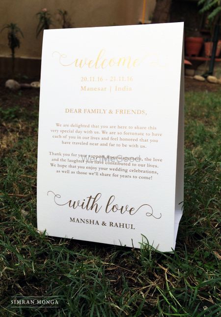 Unique card to welcome guests to their room