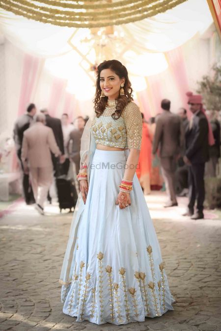 Buy Women Sky Blue Net Wedding Lehenga Choli with Dupatta -Inddus.in.