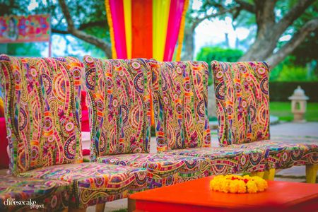 Unique printed chairs for a colourful mehendi