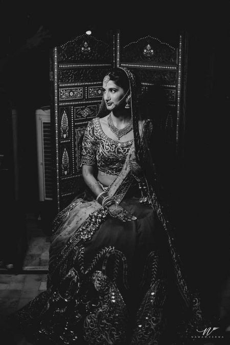 Photo of Black and white bridal portrait with royal touch