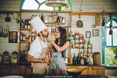 cute pre-wedding shoot while cooking