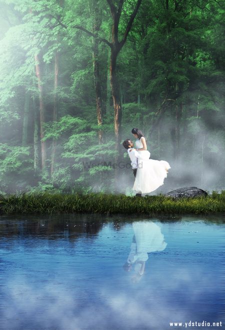 Enchanted forest pre wedding shoot in white outfits