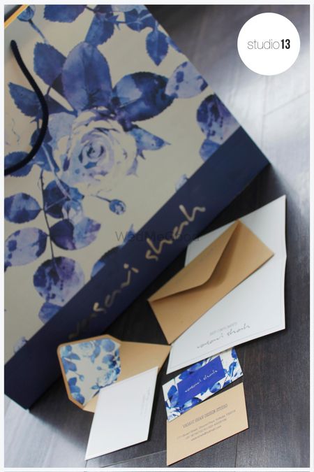 Blue floral print invitations