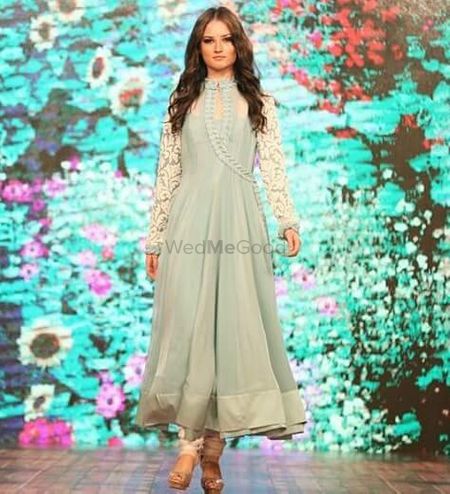 Photo of powder blue and white anarkali with lace sleeves