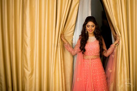 Photo of Peach light lehenga for engagement outfit