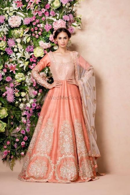coral and gold anarkali