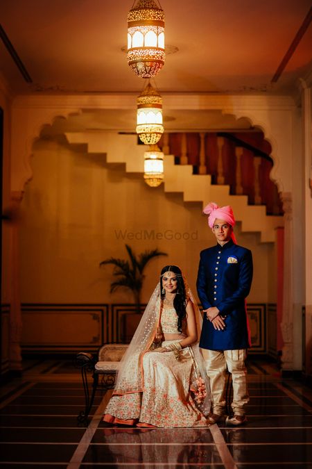 Mismatched bride and groom fort wedding portrait