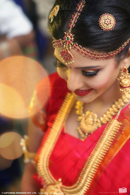 South indian kundan and ruby bridal mathapatti