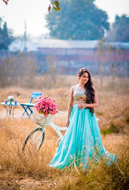 Turquoise cut out gown for engagement