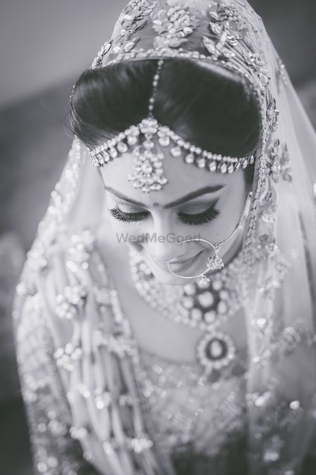 Sikh bride black and white bridal portrait 
