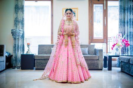 Sikh bride in light pink anarkali