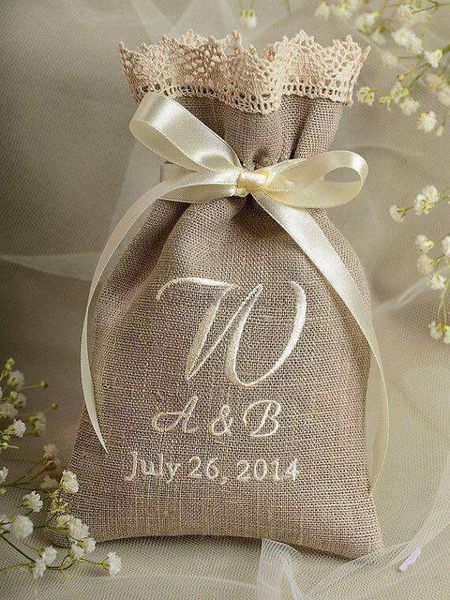 Burlap personalised packaging with couple initials 