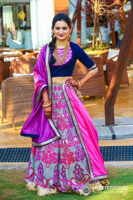 Photo of Blue and purple lehengas for mehendi with threadwork