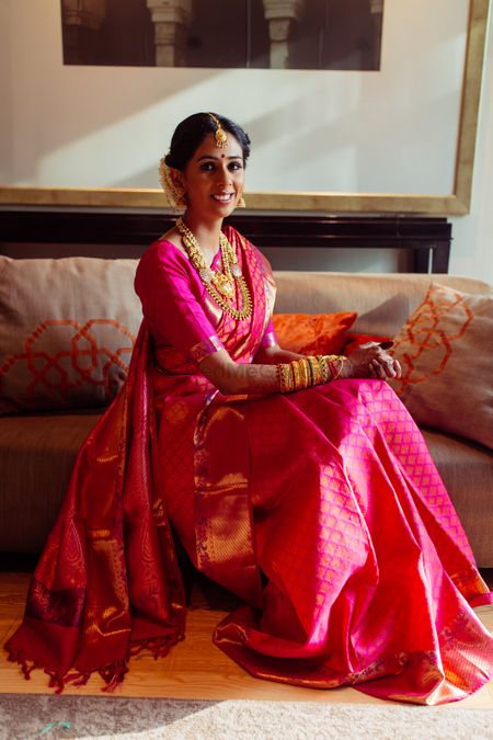 Pink kanjeevaram South Indian bridal saree