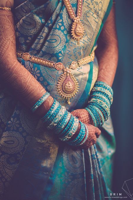 South Indian bridal jewellery with matching kamarbandh and necklace