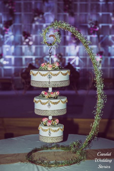 Suspended hanging wedding cake with stand