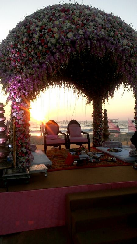 Photo of Destination wedding lavender theme floral mandap