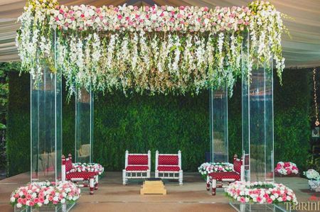 Hanging floral strings decor for outdoor mandap