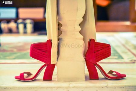 Red block heels bridal shoes
