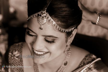 Black and white bride getting ready shot