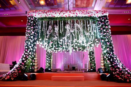  Indoor Mandap decor with hanging floral stings