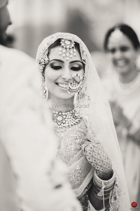 Candid bridal shot in black and white