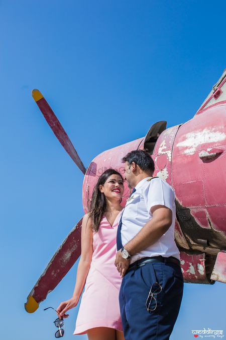 Pre wedding shoot with a vintage airplane