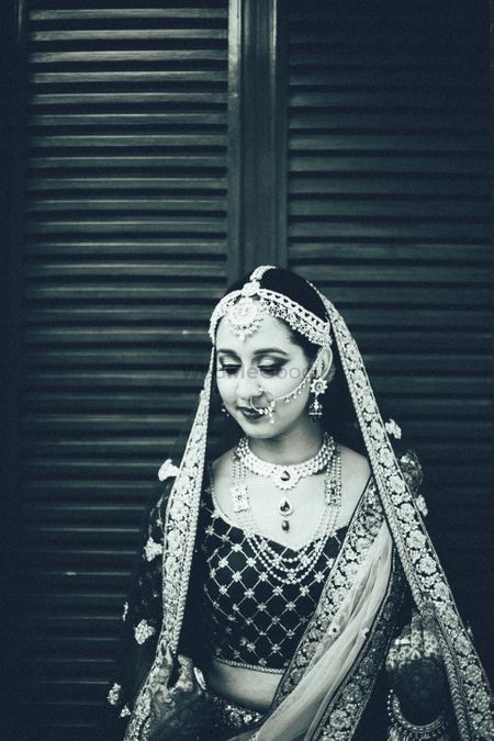 Black and white bride looking down shot!