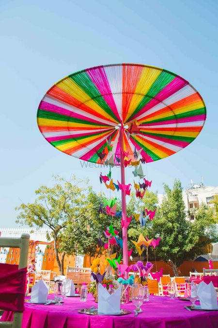 Multicolored parasol table setting