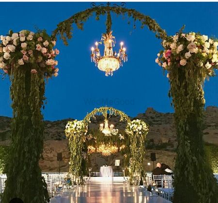 Photo of Outdoor floral decor with chandelier