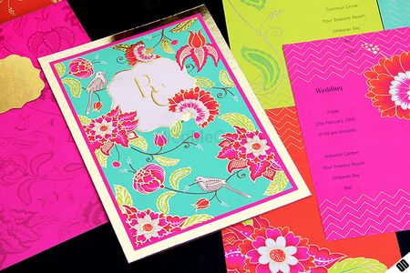 Photo of floral print wedding cards