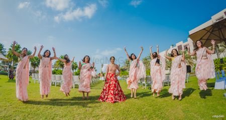 Fun bridesmaids photos with jumping in the air