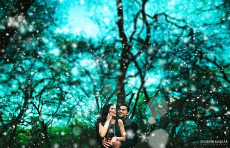 Forest pre wedding shoot with bokeh